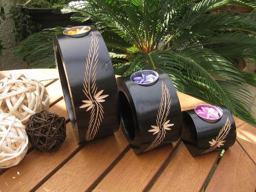 Teelichthalter aus Mangoholz-3er Set Kreis